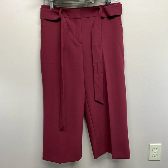 NWOT Talbots Belted Wide Leg Crop Pants Burgundy Wine SP - Picture 1 of 15